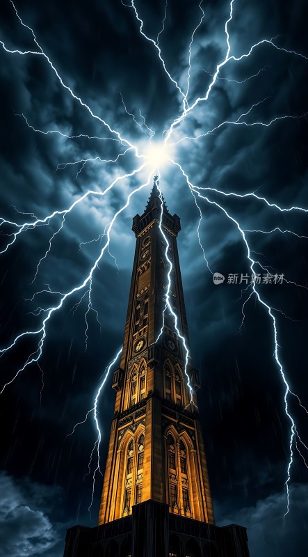 雷击下的古老钟楼