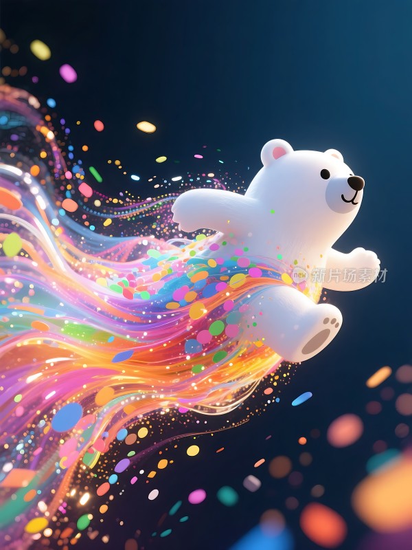 彩色粒子飞舞的白熊