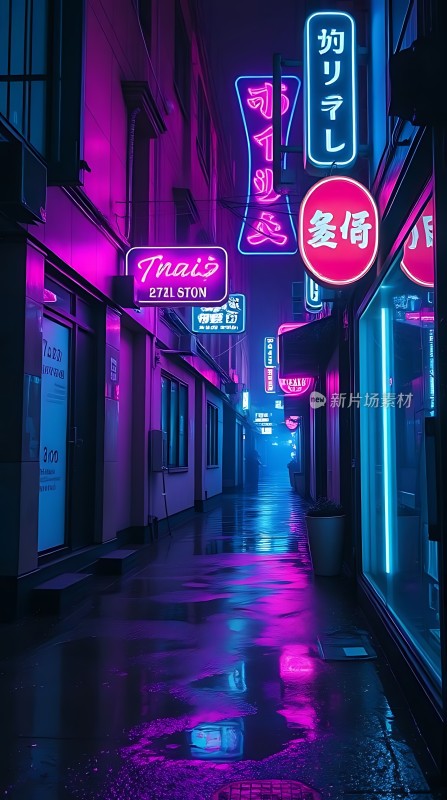 霓虹灯下的繁华街道