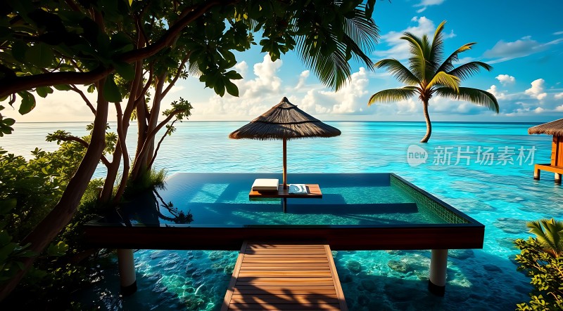 碧海蓝天下的水上木屋度假胜地