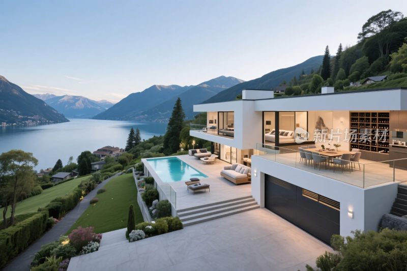 现代湖景别墅实景图