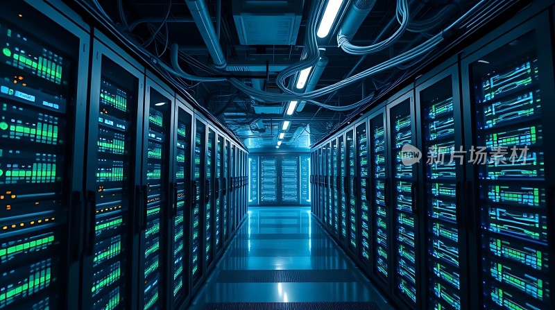 科技感数据中心服务器集群运行中