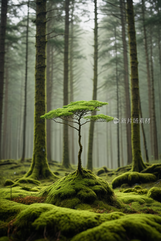 森林中的树苔藓覆盖着地面高清风景图片