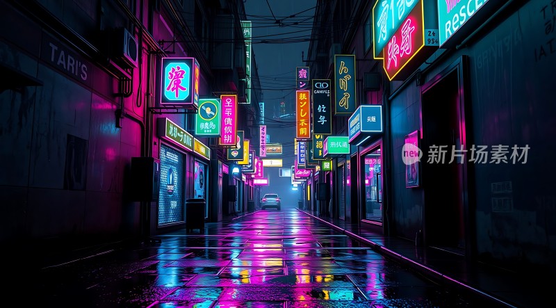 霓虹灯下的繁华街道