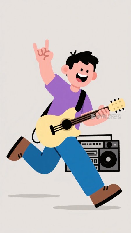 卡通人物弹吉他插画