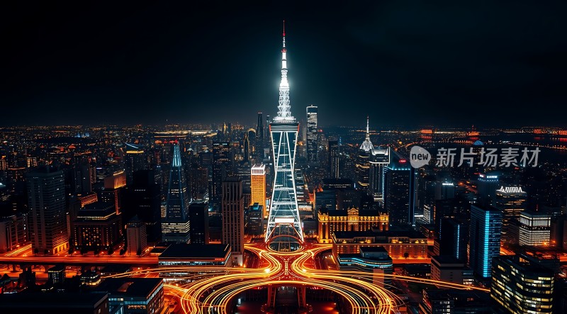 上海夜景灯光璀璨东方明珠塔