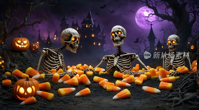 万圣节之夜骷髅与糖果的狂欢