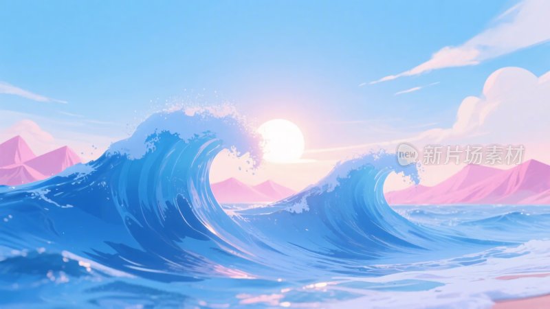 海浪与日出的梦幻景象