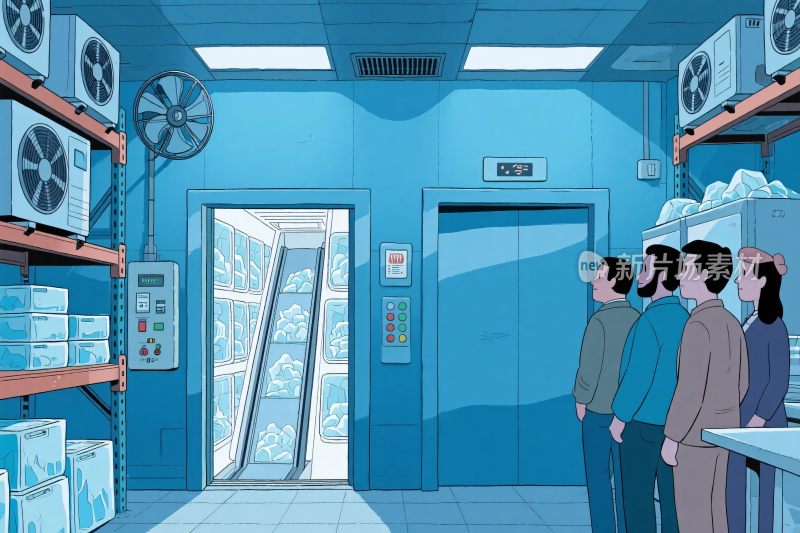 冷藏库室内场景插画