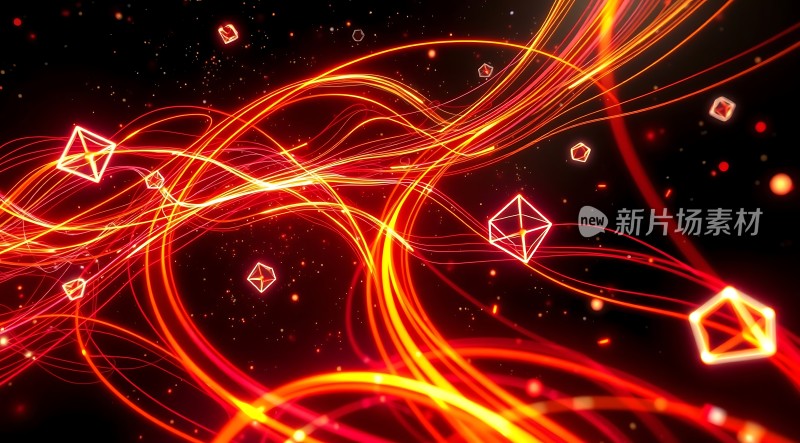 红色光束与几何图形交织的炫目视觉效果