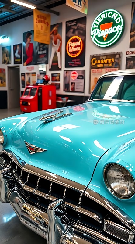 复古车库里的经典蓝车