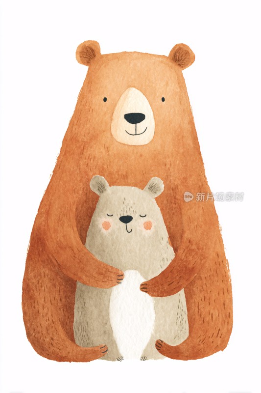 大熊小熊温馨相拥插画