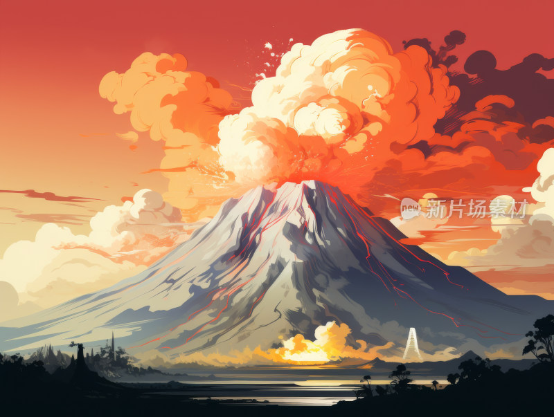 火山爆发的卡通插图