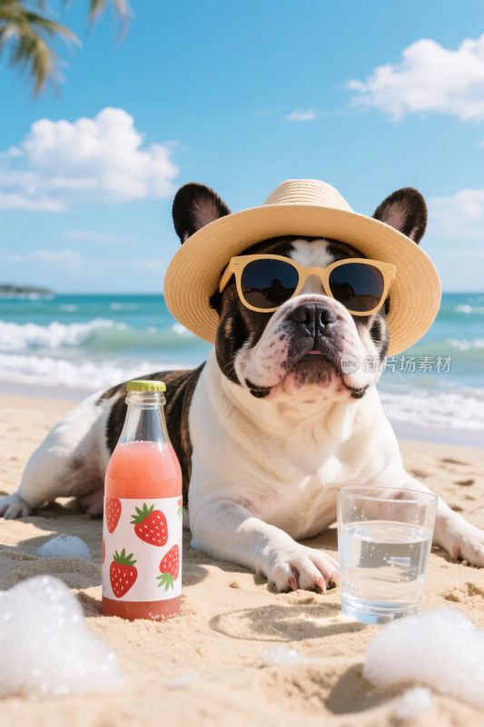 沙滩上的时尚小狗