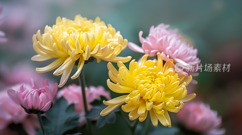 秋日菊花绽放黄菊秋菊粉色菊花重阳节缅怀