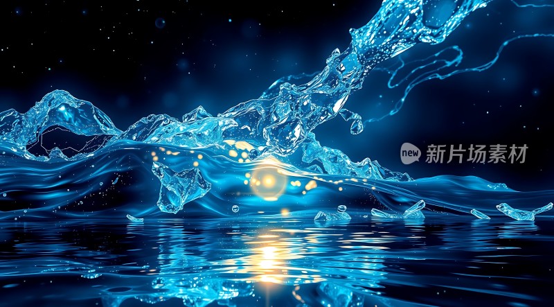 蓝色海洋与星空背景下的神秘光芒