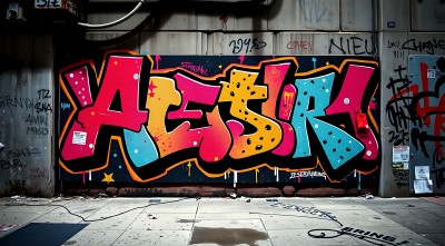 街头艺术色彩斑斓的涂鸦墙