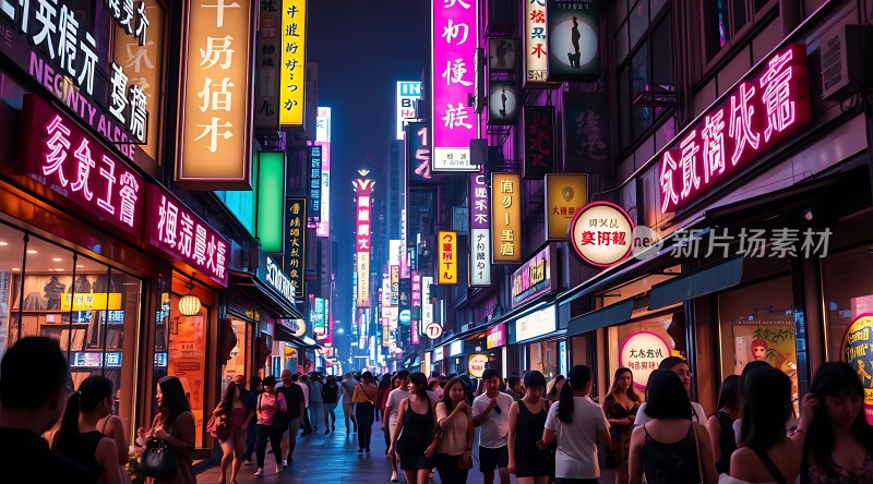 霓虹灯下的繁华夜市热闹非凡