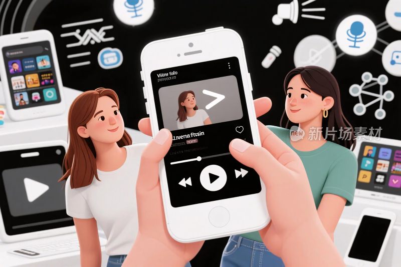 手机音乐播放场景插画