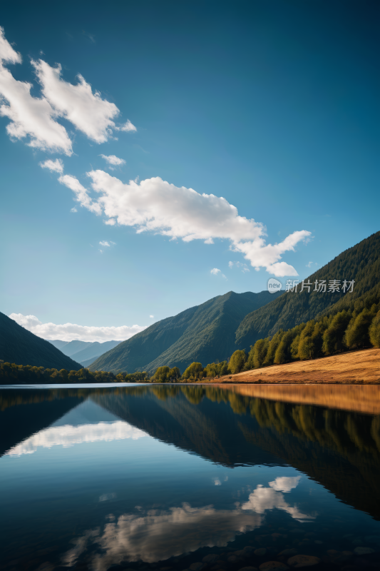 一个湖一座高山清风景摄影图片