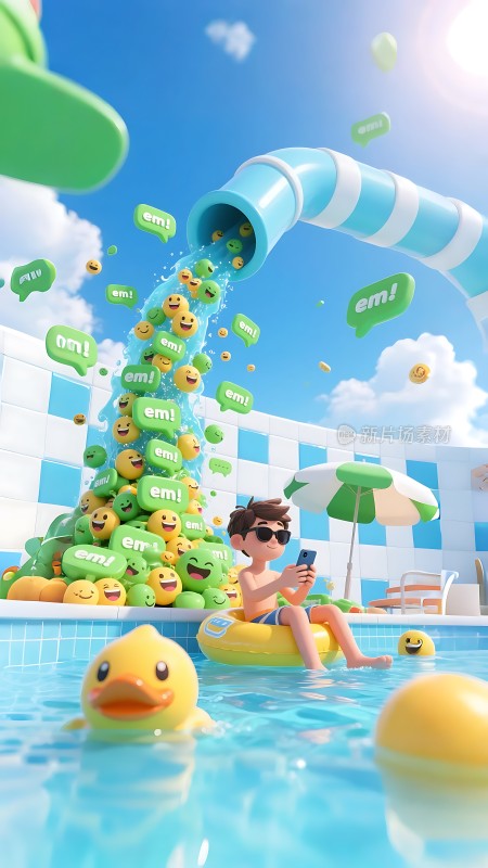 泳池派对表情符号瀑布夏日欢乐时光！