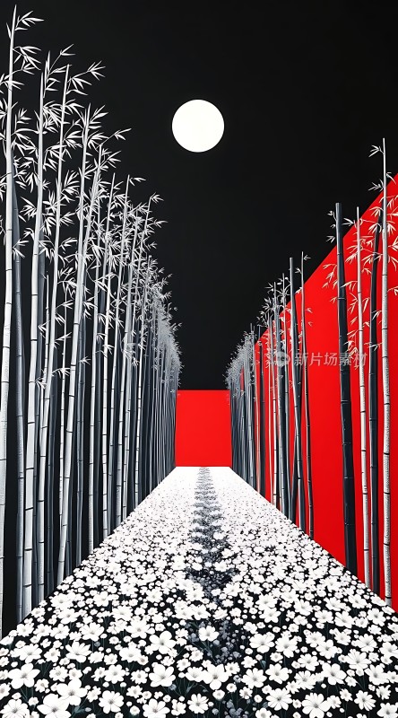 竹影花径映月红墙