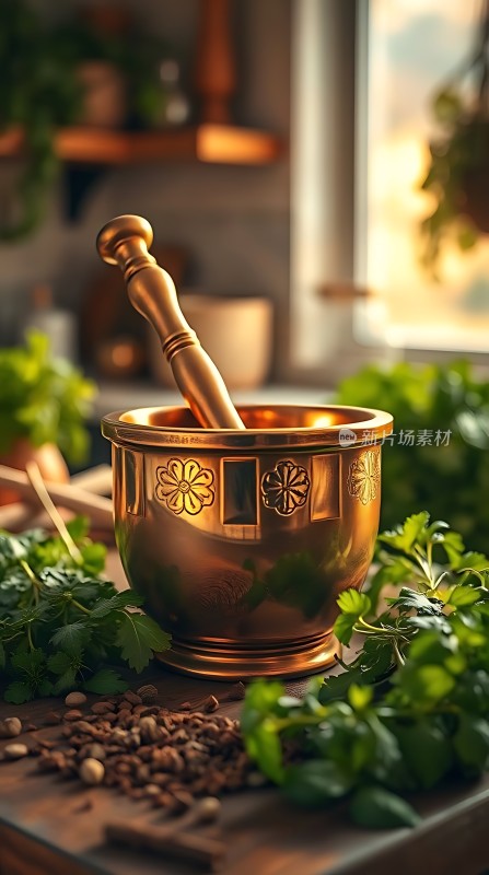 铜制研钵与草药的结合之美