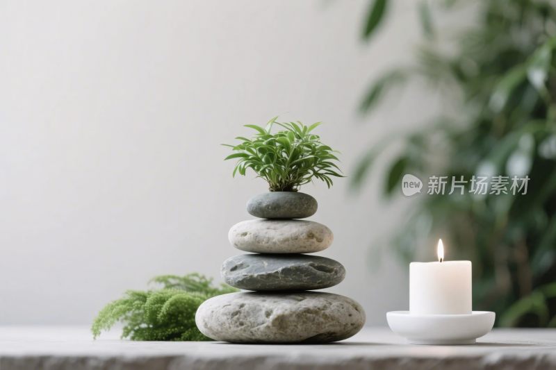 禅意石堆蜡烛布置