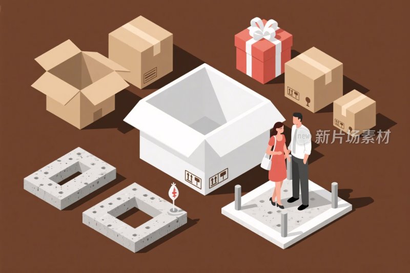 搬家场景等距插画