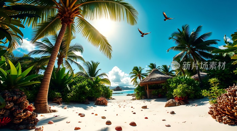 椰林沙滩阳光下的热带风情