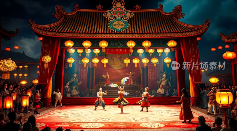 传统节日庆典舞台表演观众围观