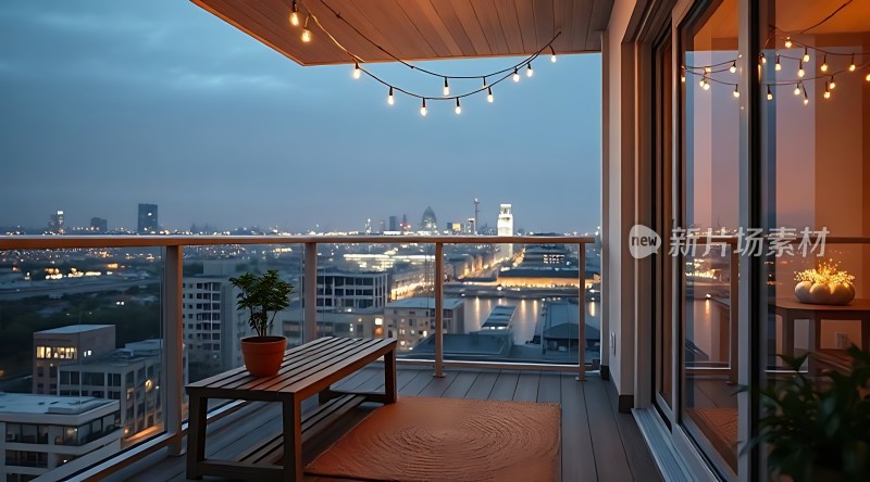 城市夜景下的温馨阳台