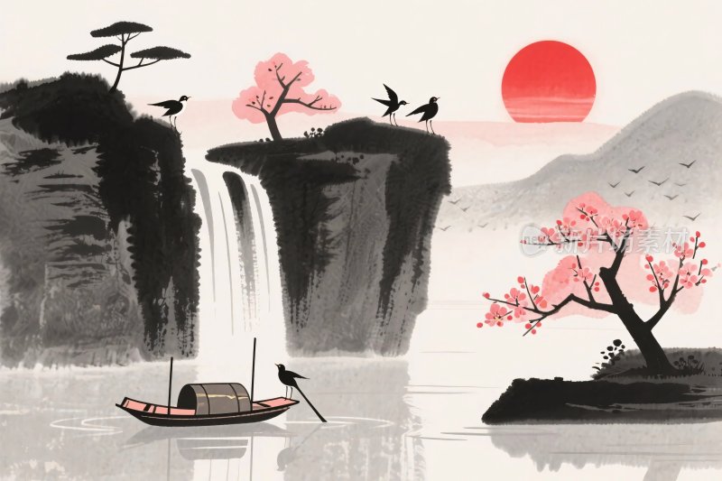 水墨山水风景插画