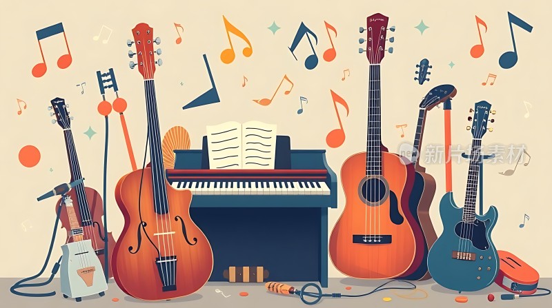 音乐盛宴吉他、钢琴与乐符的交响曲