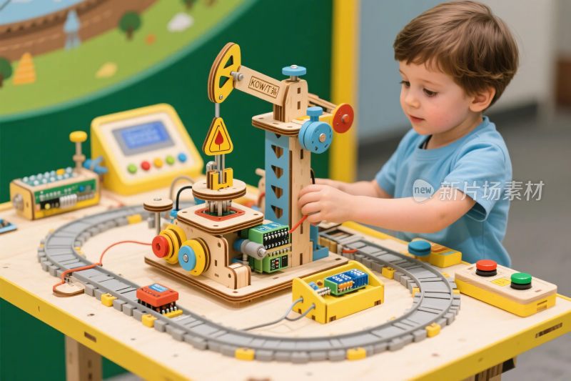 小孩玩木质玩具游戏