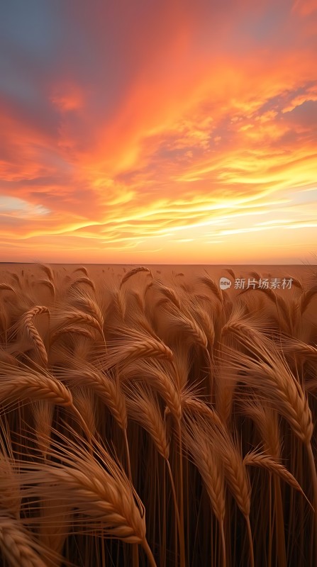 金色麦浪映夕阳