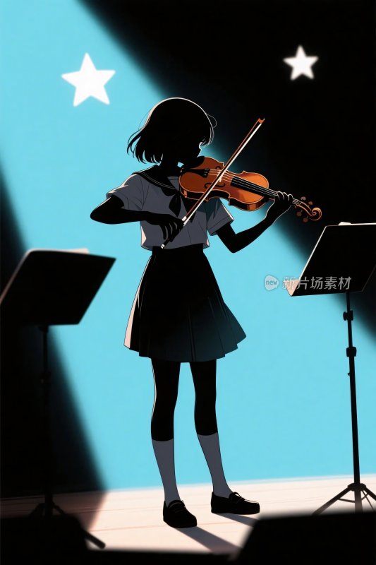 女孩拉小提琴插画