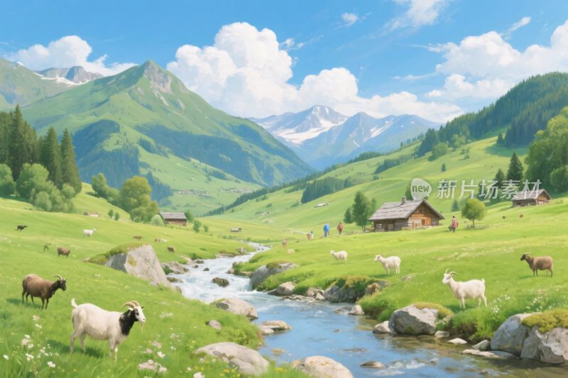 田园山水风景插画