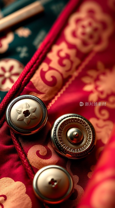银色纽扣与红色布料