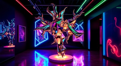 霓虹艺术展上的炫彩雕塑