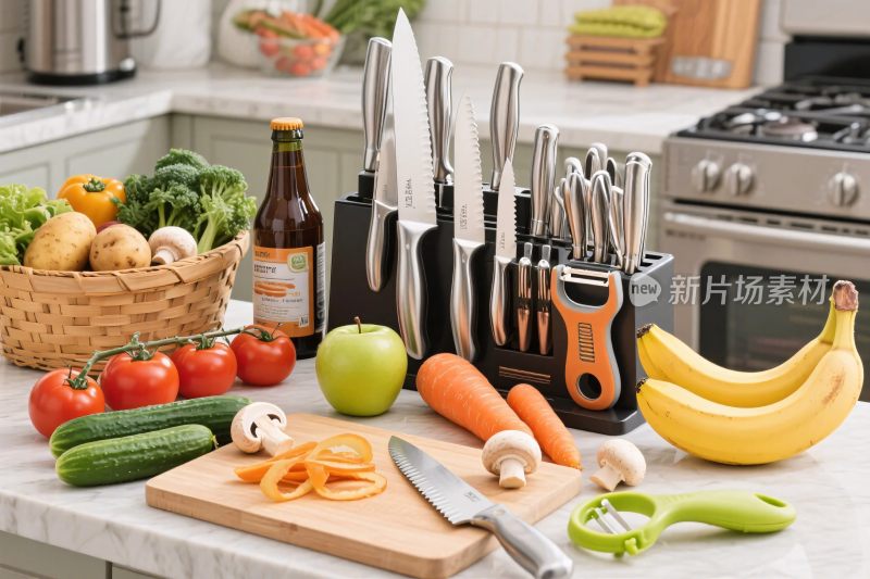 厨房刀具与食材展示