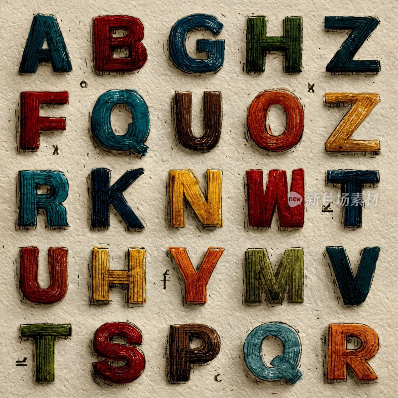多彩立体字母排列展示