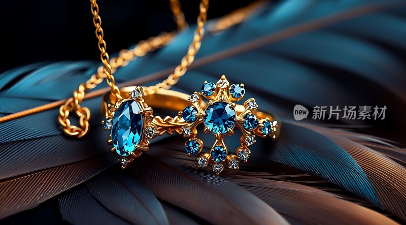 蓝色宝石项链与戒指