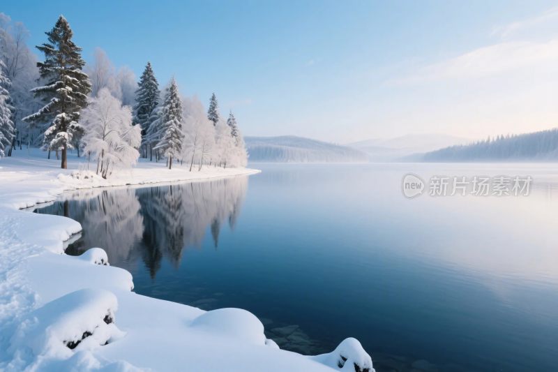 冬日湖景雪景风光
