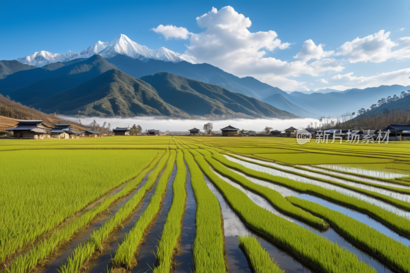 掠夺山脉的稻田高清风景风光图片