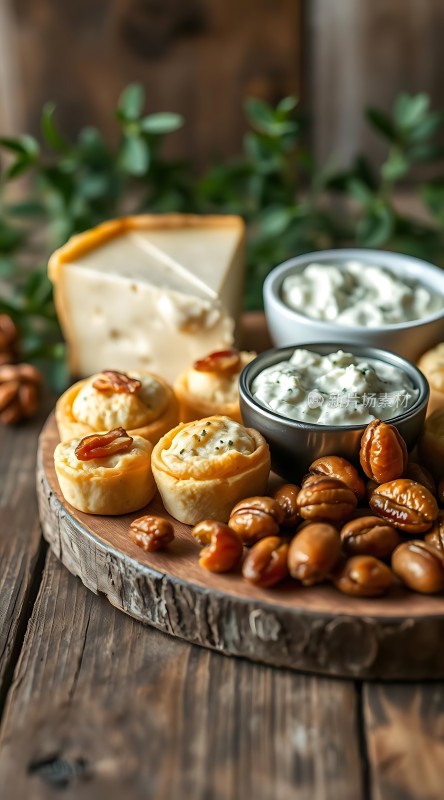 奶酪拼盘坚果、小点心与奶油酱