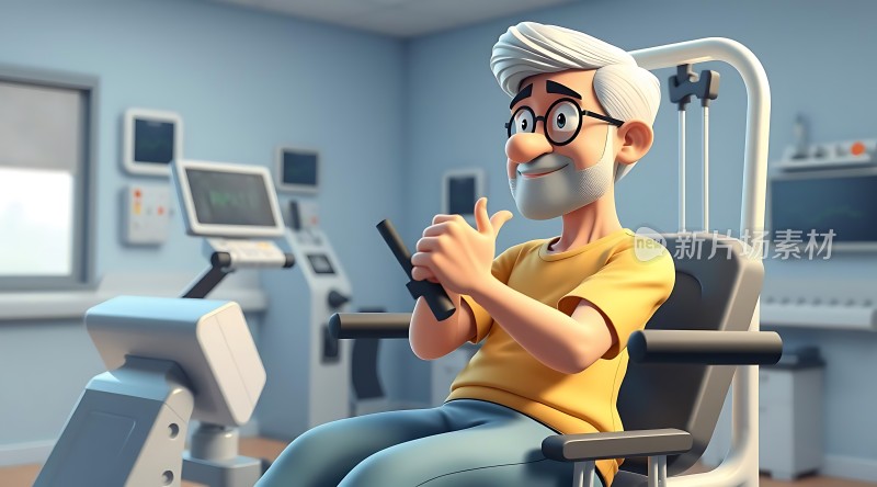 康复中心的老爷爷积极锻炼身体