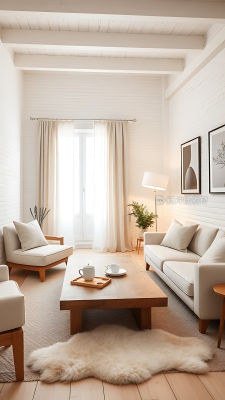 简约温馨客厅自然光线与舒适家具营造宁静氛围