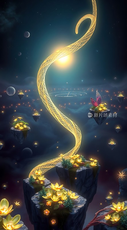 夜空下的梦幻花海