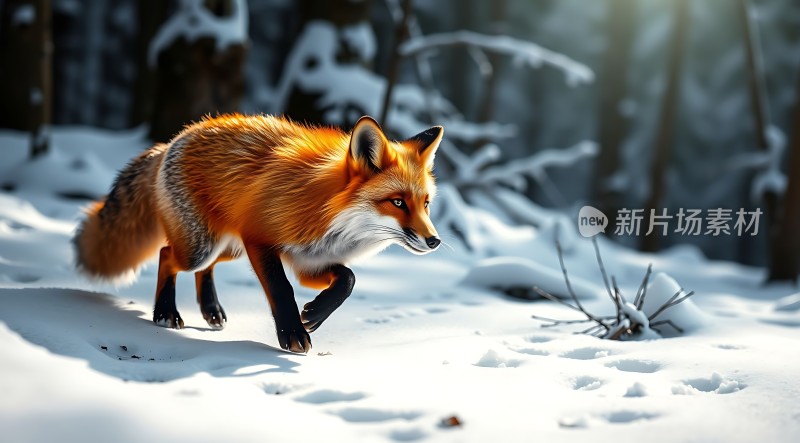 雪地红狐冬日森林中的神秘使者